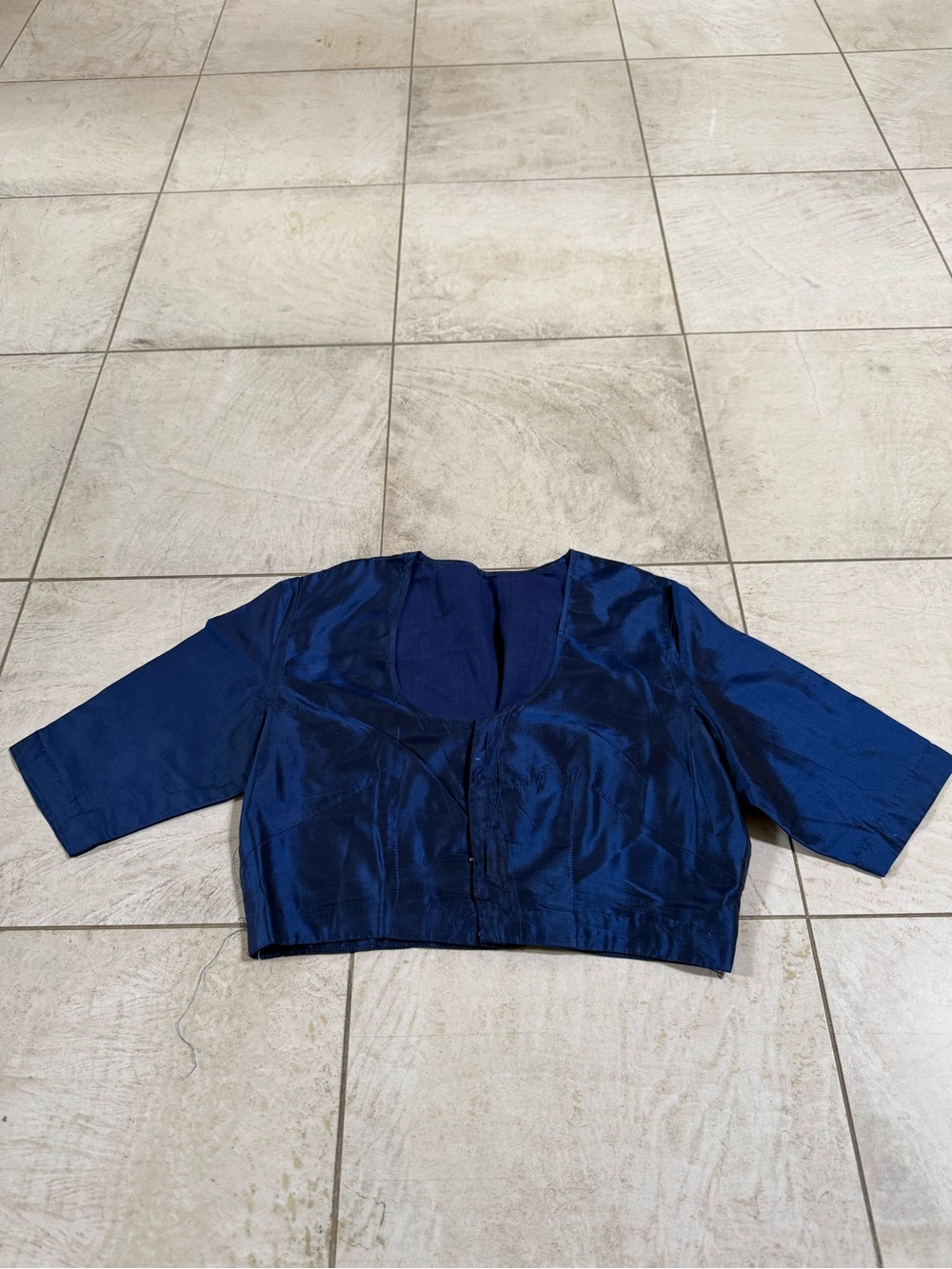 Navy Blue Cotton Silk Saree Blouse Size 34 Pre-Owned